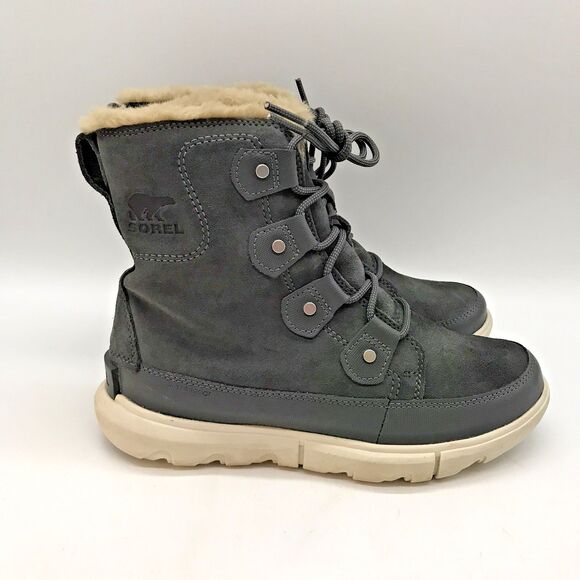 Sorel Explorer II Joan Waterproof Boots Womens 6.5 Grill/Fawn Gray Suede Lace Up - Picture 1 of 12
